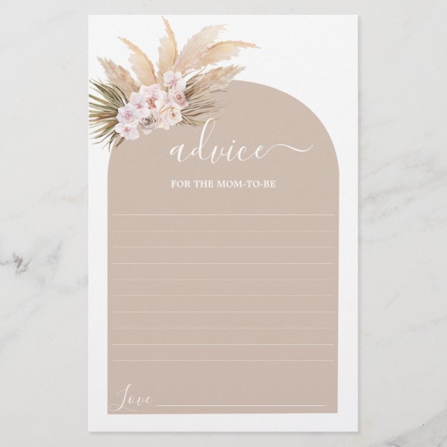 Bohemian Pampas Grass Advice for Mum To Be card (Front)