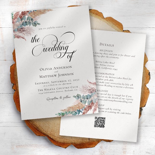 Bohemian Pampas Grass All in One Wedding  Invitation (Creator Uploaded)