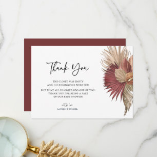 Bohemian Pampas Grass Baby Shower Thank You  Card