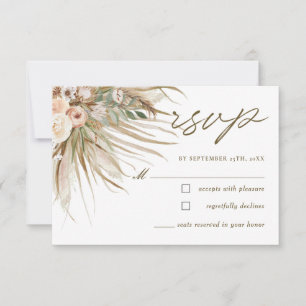 Bohemian Pampas Grass Earthy Tone Floral Wedding  RSVP Card