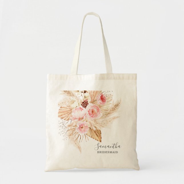 Bohemian Pampas Grass Floral Bridesmaid Tote Bag (Front)