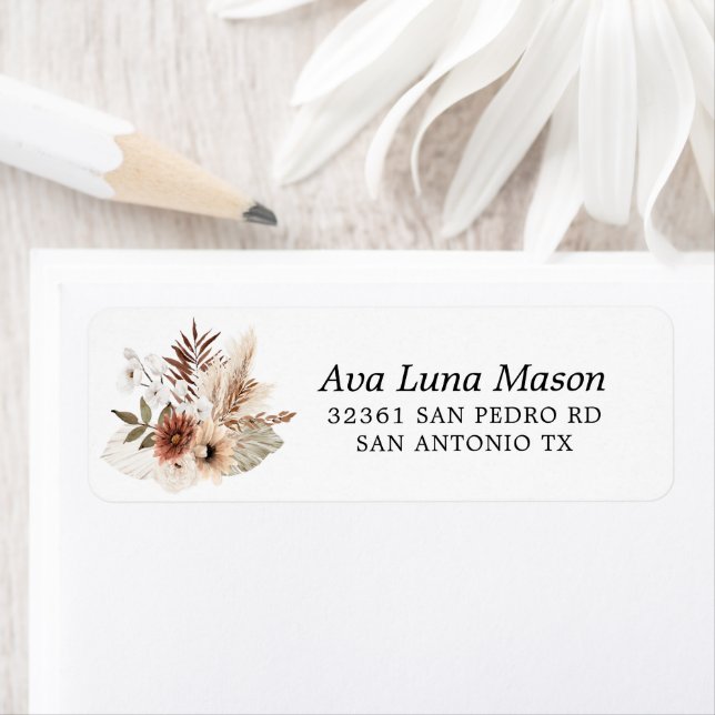 Bohemian Pampas Grass Return Address Labels (Insitu)