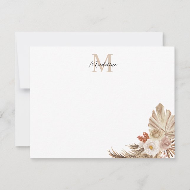 Bohemian Pampas Grass Script Monogram Card (Front)