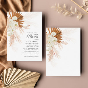 Bohemian Pampas Grass Terracotta Tan Baby Shower Invitation