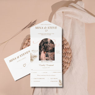 Bohemian pampas photo all in one wedding  invitation