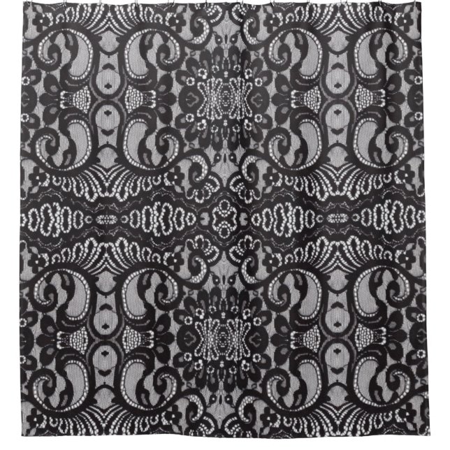 bohemian parisian floral victorian black lace shower curtain (Front)