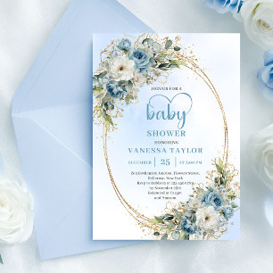 Bohemian Pastel Blue Floral Baby Shower Invitation