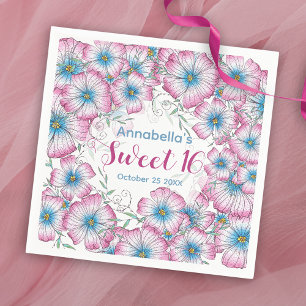 Bohemian Pastel Floral Pink Blue Sweet 16 Napkin