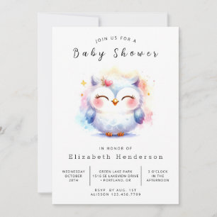 Bohemian Pastel Owl Baby Shower Invitation