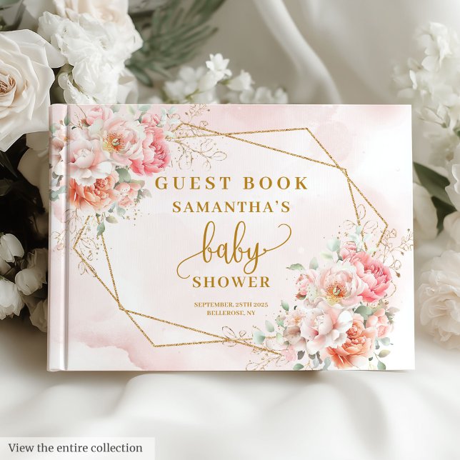 Bohemian pastel pink sage floral gold baby shower guest book (Bohemian pastel pink sage floral gold baby shower Guest Book)
