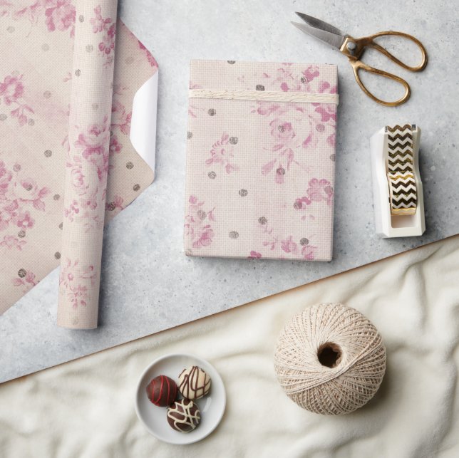 Bohemian pastel pink stripes floral polka dots wrapping paper (Crafts)