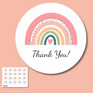 Bohemian Pastel Rainbow with Heart Thank You Classic Round Sticker