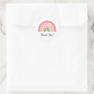 Bohemian Pastel Rainbow with Heart Thank You Classic Round Sticker