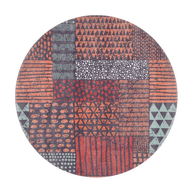Bohemian patchwork: hand-drawn seamless design. cutting board (Front)