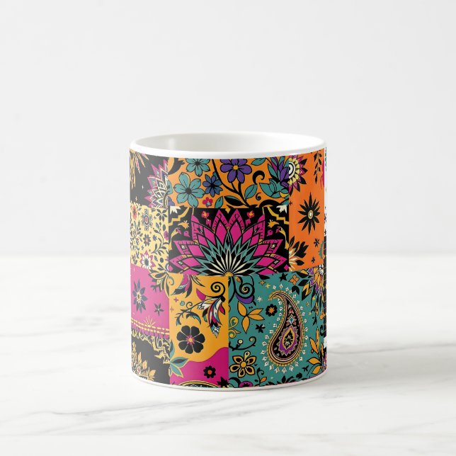 Bohemian Patchwork Mandala and Paisley Pattern Coffee Mug (Center)