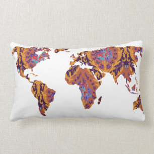 Bohemian Patterned World Map Statement Pillow