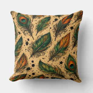 Bohemian Peacock Feathers Pattern  Cushion