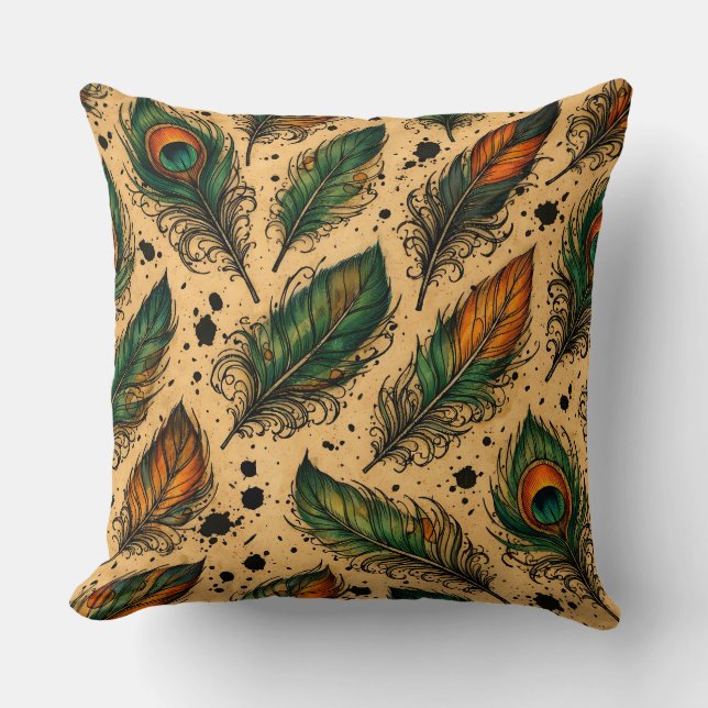Bohemian Peacock Feathers Pattern  Cushion (Front)