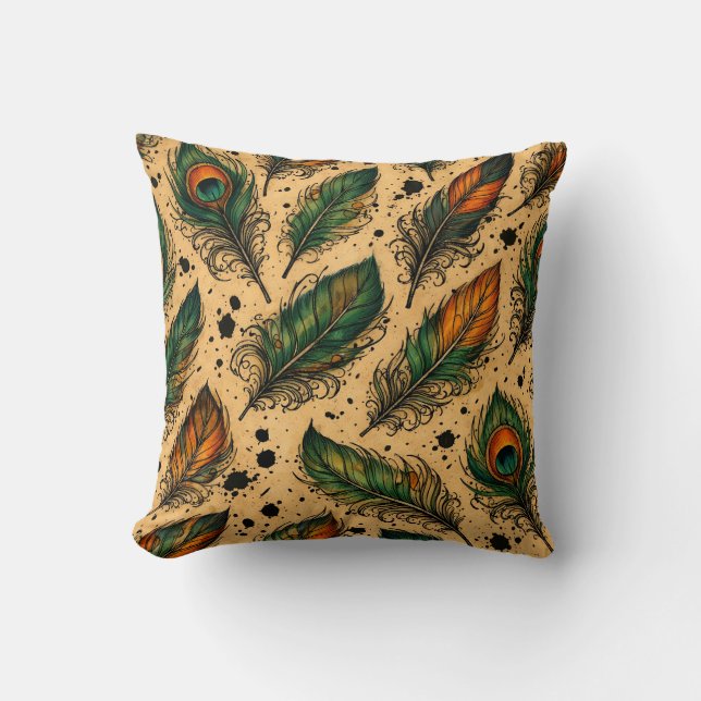 Bohemian Peacock Feathers Pattern  Cushion (Front)