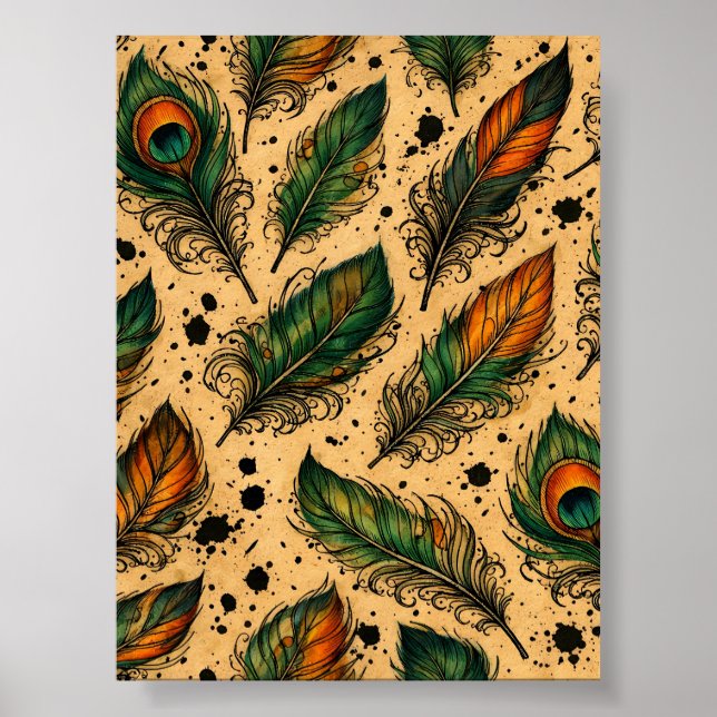 Bohemian Peacock Feathers Pattern  Poster (Front)