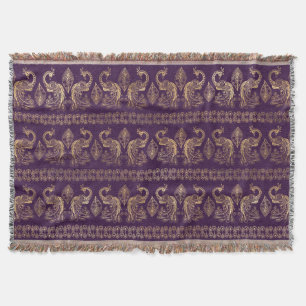 Bohemian peacock purple and gold elegant  throw blanket