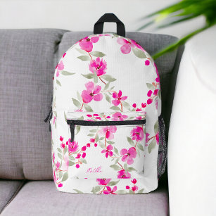 Bohemian pink cherry blossom name floral pattern printed backpack