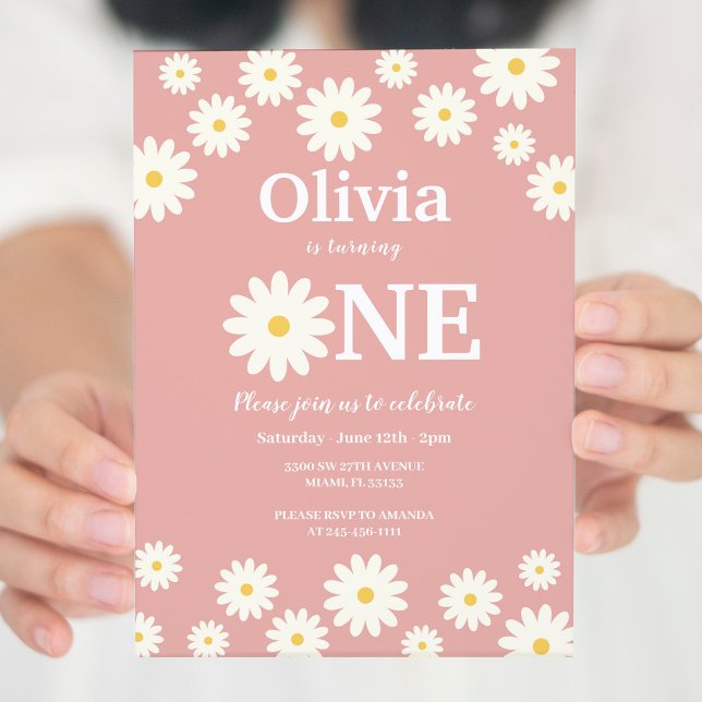 Bohemian Pink Daisy Floral 1st Birthday Party   Invitation (Creator Uploaded)