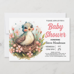 Bohemian Pink Elegant Bird Baby Shower Invitation