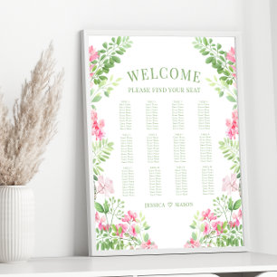 Bohemian Pink Floral Wreath Wedding Seating Chart
