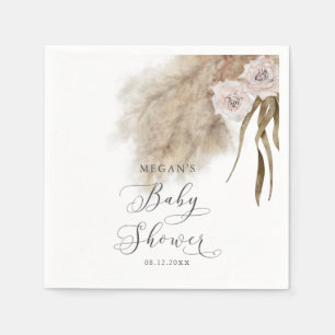 Bohemian Pink Pampas Grass Baby Shower Napkin