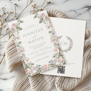 Bohemian Pink Roses Floral Wedding Invitation