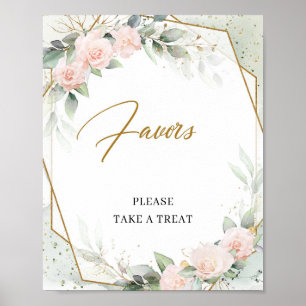 Bohemian pink roses greenery and gold Favours sign
