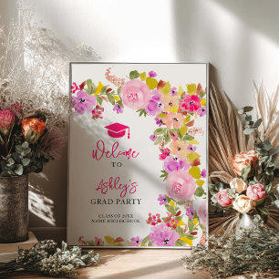 Bohemian pink roses wildflowers spring graduation poster