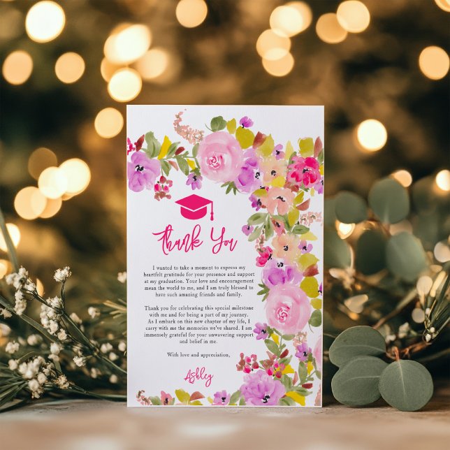 Bohemian pink roses wildflowers spring graduation thank you card (Bohemian pink roses wildflowers spring graduation thank you card)