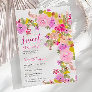 Bohemian pink roses wildflowers spring sweet 16 invitation