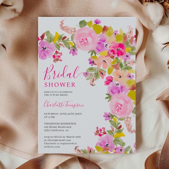 Bohemian pink wildflowers spring bridal shower invitation (Bohemian pink wildflowers spring bridal shower invitation)