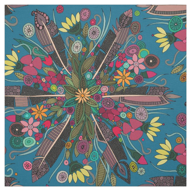 bohemian posy blue fabric (Swatch)