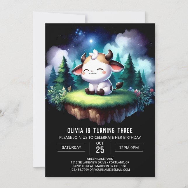 Bohemian Printable Cow Birthday Invitation (Front)