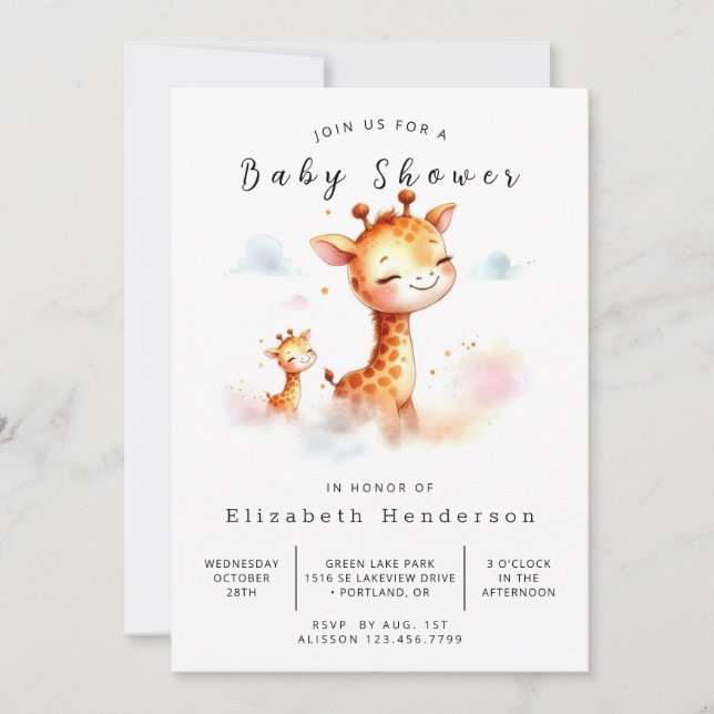  Bohemian Printable Giraffe Baby Shower  Invitation (Front)