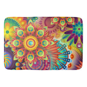 Bohemian Psychedelic Garden Retro Boho Colourful Bath Mat