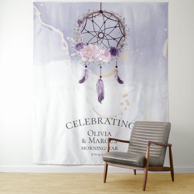 Bohemian Purple Watercolor Dream Catcher Tapestry (In Situ)