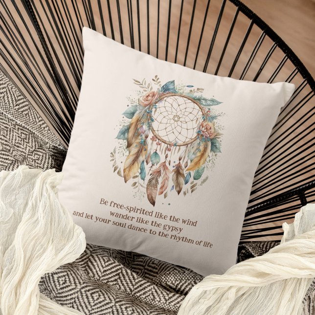 Bohemian Quote Dreamcatcher Cream Cushion (The same design is on both sides)