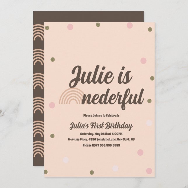 Bohemian Rainbow First Birthday Onederful Confetti Invitation (Front/Back)