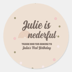 Bohemian Rainbow First Birthday Onederful Dots Classic Round Sticker