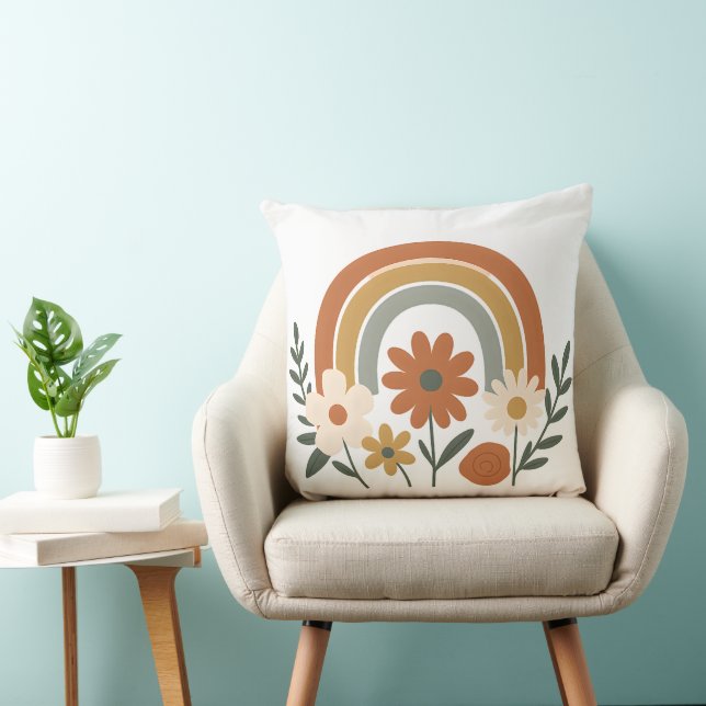 Bohemian Rainbow Floral Throw Pillow (Chair)