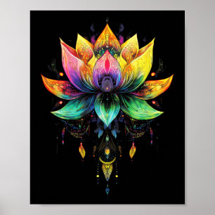 Bohemian Rainbow Lotus Flower Yoga Mandala Chakra Poster