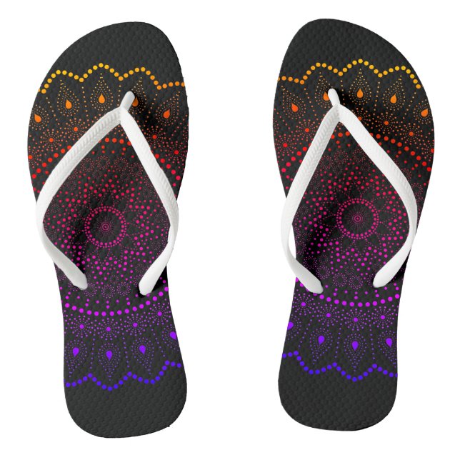 Bohemian Rainbow Mandala Dot Pattern Jandals (Footbed)
