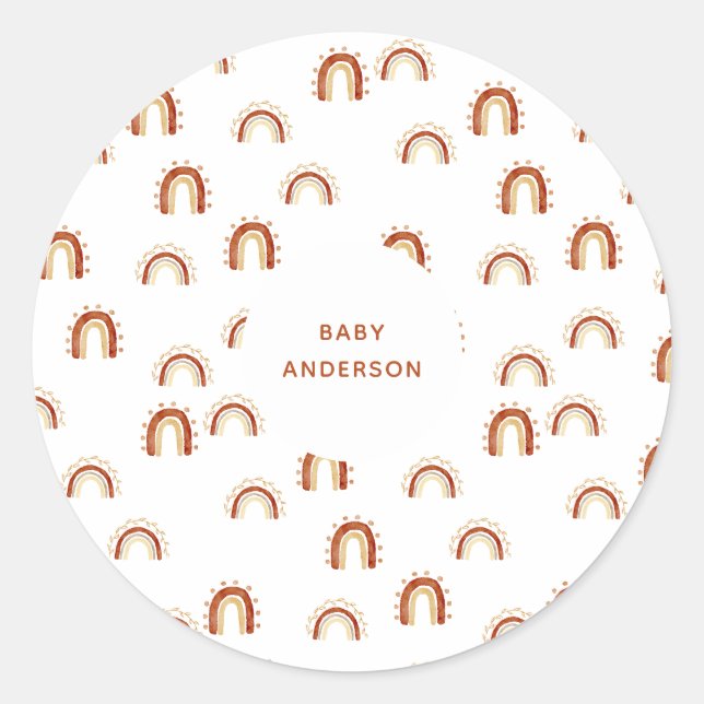 Bohemian Rainbow Pattern Baby Shower Classic Round Sticker (Front)