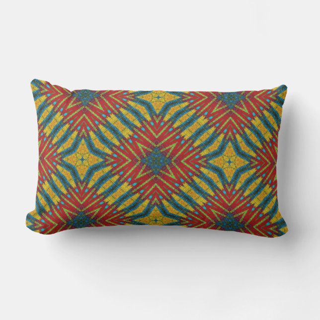 Bohemian Red Blue Yellow Cool Hippie Ethnic Tribal Lumbar Cushion (Front)