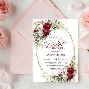 Bohemian Red White Flowers Gold Shower Invitation